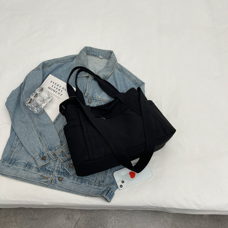 Large Capacity Shoulder Canvas Solid Color Bag For Women