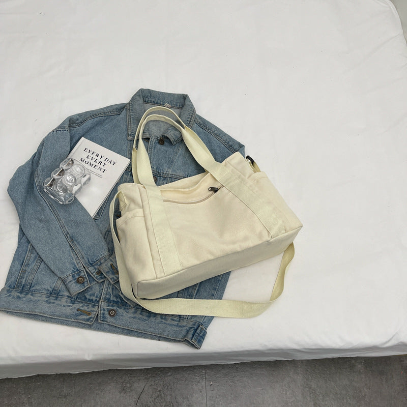 Large Capacity Shoulder Canvas Solid Color Bag For Women