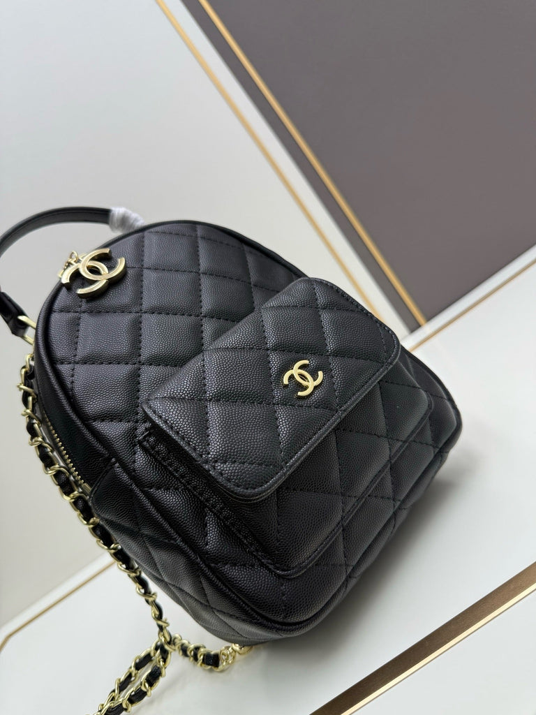 black quilted leather lettering charms backpack Autumn/Winter Collection Black Textured Quilted Backpack – Lux-Fact