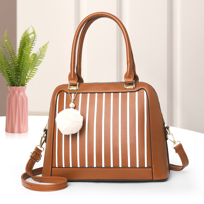 Portable PU leather straddle striped bag for women