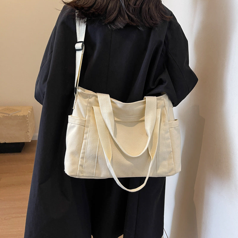 Large Capacity Shoulder Canvas Solid Color Bag For Women