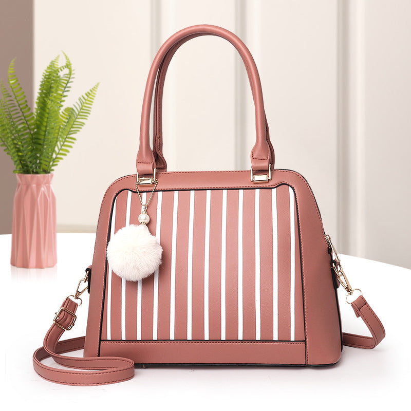 Portable PU leather straddle striped bag for women