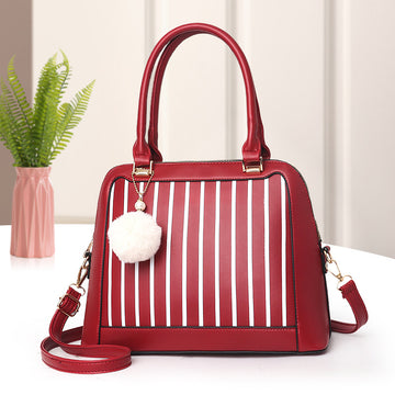 Portable PU leather straddle striped bag for women