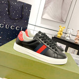 Ace Series Black Leather Men's Woven-Lace Leather Sneakers| 757892 AACAG 1096