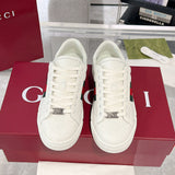Women's Ace Series White Leather GG Embossed Sneakers (with Woven Straps)| 757943 AACAG 9055