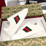 Women's Ace Series White Leather GG Embossed Sneakers (with Woven Straps)| 757943 AACAG 9055