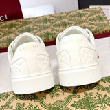 Women's Ace Series White Leather GG Embossed Sneakers (with Woven Straps)| 757943 AACAG 9055