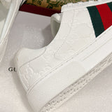Women's Ace Series White Leather GG Embossed Sneakers (with Woven Straps)| 757943 AACAG 9055