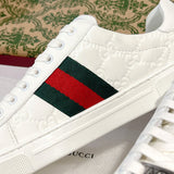 Women's Ace Series White Leather GG Embossed Sneakers (with Woven Straps)| 757943 AACAG 9055