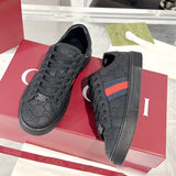 Men's Ace Series GG Embossed Leather Low-Top Sneakers - Black |625787 1XK10 1000