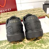 Men's Ace Series GG Embossed Leather Low-Top Sneakers - Black |625787 1XK10 1000