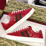 Ace Series Red GG Embossed Leather Women's Sneakers| 757943 AADSP 6247