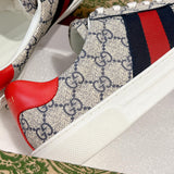 Men's Ace Series Web Strap Beige GG Supreme Canvas Sneakers |760775 FACMZ 4049