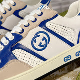 Men's MAC80 Series Low-Top Sneakers (Off-White and Blue Leather Mix) |749896 AAB79 9149