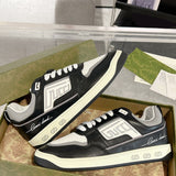 MAC80 Series Women's Embroidered Interlocking Double G Sneakers (Black and White Color-Block) |756815 AAB79 1051