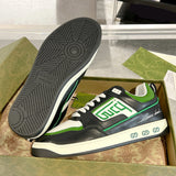 Men's MAC80 Interlocking G Black and Green Leather and Fabric Sneakers| 749896 AAB79 9148