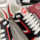 Men's MAC80 Series Interlocking G Embroidered Leather Sneakers (Black/Red/White) |762611 AACNW 1051