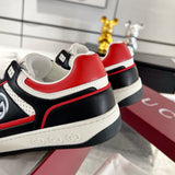 Men's MAC80 Series Interlocking G Embroidered Leather Sneakers (Black/Red/White) |762611 AACNW 1051