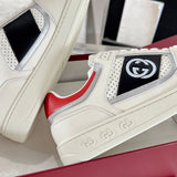 MAC80 Series Men's Double G Embroidered Leather Low-Top Sneakers (Off-White and Black/Red Colorway) |762611 AACNW 1051