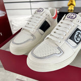 MAC80 Series Women's Double G Embroidered Leather Low-Top Sneakers (Off-White and Black/Red Colorway) |762611 AACNW 1051