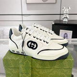MAC80 Series Black and White Leather Interlocking Double G Men's Sneakers |741656 AAB79 9151