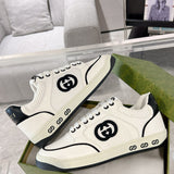 MAC80 Series Black and White Leather Interlocking Double G Men's Sneakers |741656 AAB79 9151