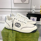 MAC80 Series Double G Embroidered Low-Top Men's Sneakers (Off-White and Gray Leather Panel) 757604 AAB79 9154