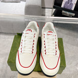 MAC80 Series Off-White/Red Leather and Fabric Men's Interlocking Double G Sneakers| 749896 AAB79 9150