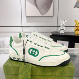 MAC80 Series Interlocking Double G Leather Men's Sneakers (White/Green Colorway) |749896 AAB79 9148