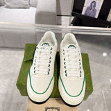 MAC80 Series Interlocking Double G Leather Women's Sneakers (White/Green Colorway) |749909 AAB79 9148