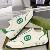 MAC80 Series Interlocking Double G Leather Men's Sneakers (White/Green Colorway) |749896 AAB79 9148