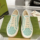 Women's Tennis 1977 Green/White GG Canvas Chunky-Sole Sneakers| 746766 FAC1Y 8445