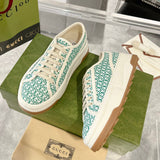 Women's Tennis 1977 Green/White GG Canvas Chunky-Sole Sneakers| 746766 FAC1Y 8445