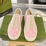 Women's Tennis 1977 Series Pink GG Subtle Print Chunky-Sole Canvas Sneakers |782737 FAC9X 5949