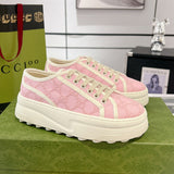 Women's Tennis 1977 Series Pink GG Subtle Print Chunky-Sole Canvas Sneakers |782737 FAC9X 5949