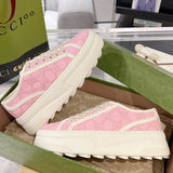 Women's Tennis 1977 Series Pink GG Subtle Print Chunky-Sole Canvas Sneakers |782737 FAC9X 5949