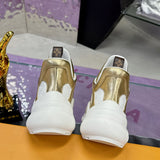 Women's Archlight Sneakers in White Technical Fabric and Gold Patent Leather| 1A52J2