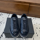 Women's Spring/Summer New Arrival: Black Alligator-Grain Calfskin and Patent Leather Paneled “Dexun” Sneakers |G47074 B23749 U8327
