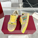 Men's Screener Series GG Canvas and Leather Mix Sneakers - Milkshake/Yellow| 546551 9Y920 9666