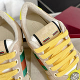 Men's Screener Series GG Canvas and Leather Mix Sneakers - Milkshake/Yellow| 546551 9Y920 9666
