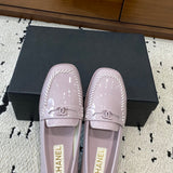 Women's Light Purple Patent Calfskin Moccasin Loafers |G45409 B15232 NT977