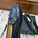 Women's Black Calfskin Double C Loafers with Stitching |G39396X5673094305