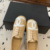 Women's Beige Diamond-Quilted Lambskin Double C Logo Lace-Up Ballet Flats |G47125