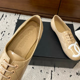 Women's Beige Diamond-Quilted Lambskin Double C Logo Lace-Up Ballet Flats |G47125