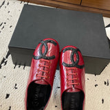Women's Classic Red Double C Diamond Quilted Lace-Up Ballet Flats |G47182 B24263 U9719