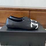 Women's Sheepskin Black & White Diamond Quilting Kangpeng Series Ballet Flats |G24712