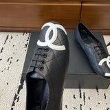 Women's Sheepskin Black & White Diamond Quilting Kangpeng Series Ballet Flats |G24712