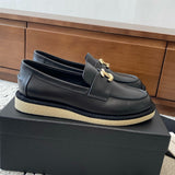 Women's Black Calfskin Loafers with Gold Camellia Double C Logo| G45663