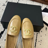 Women's Beige Lambskin Loafers with Pearl Double C Logo G35797 X01000 ND354