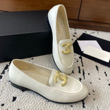 Women's Ivory White Glossy Calfskin Double C Logo Loafers| G39745 Y56385 10601